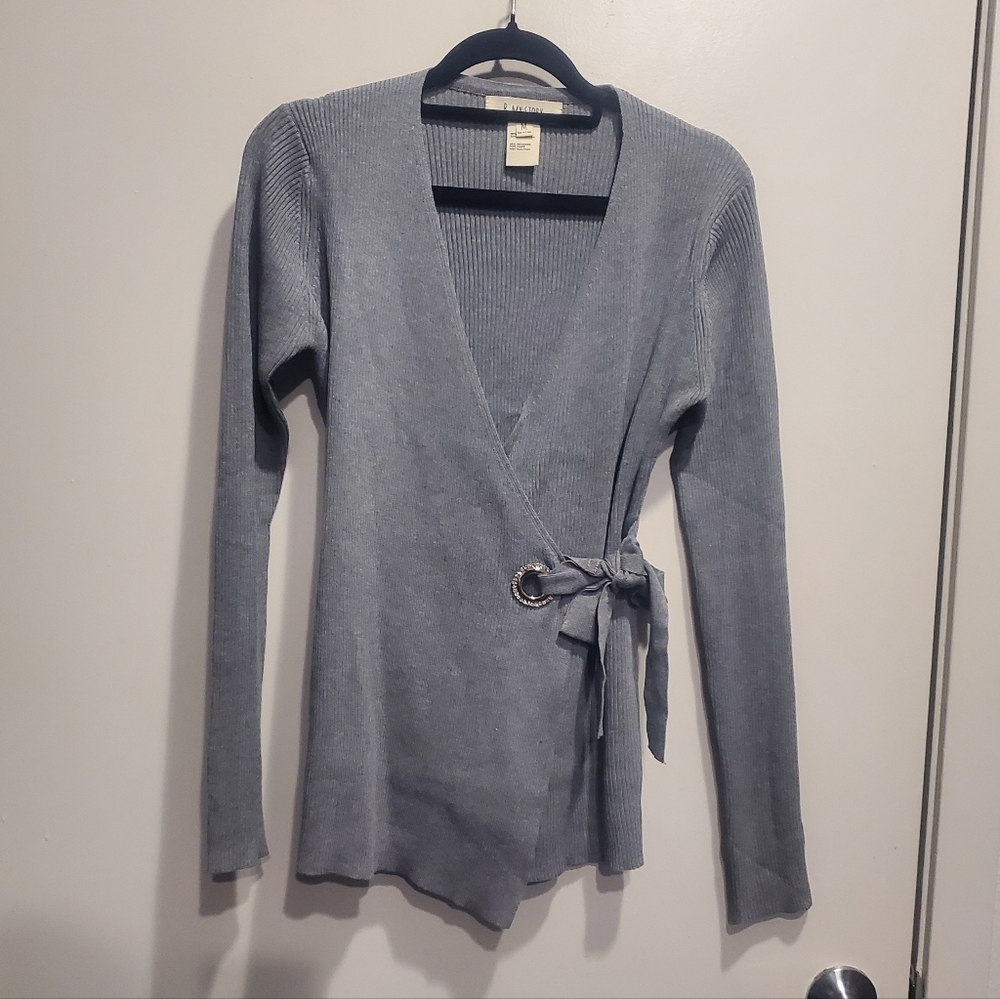 B My Story Silver Wrap Cardigan Top Medium. NWOT